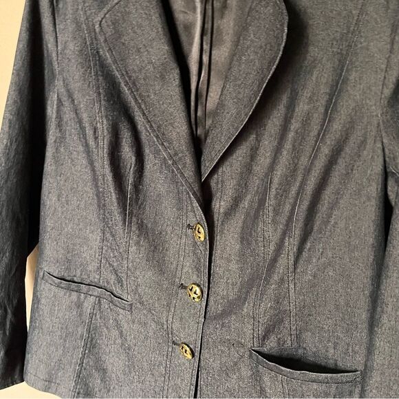 Linea by Louis Dell'Olio Dark Blue Denim Blazer with Button Detail Size Large - Picture 4 of 11
